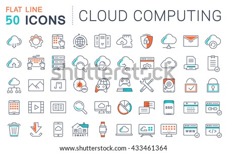 Set vector line icons in flat design with elements cloud computing for mobile concepts and web apps. Collection modern infographic logo and pictogram.