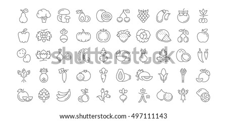 Set vector line icons in flat design Vegetable, Fruit and Healthy food with elements for mobile concepts and web apps. Collection modern infographic logo and pictogram.