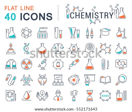 Set vector line icons, sign and symbols in flat design chemistry with elements for mobile concepts and web apps. Collection modern infographic logo and pictogram.