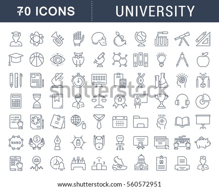 Set vector line icons, sign and symbols in flat design university, e-learning and science with elements for mobile concepts and web apps. Collection modern infographic logo and pictogram.
