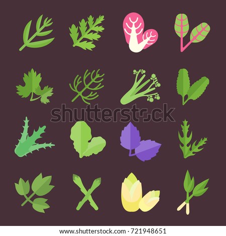 Set vector illustration of greenery. Flat elements on white background.