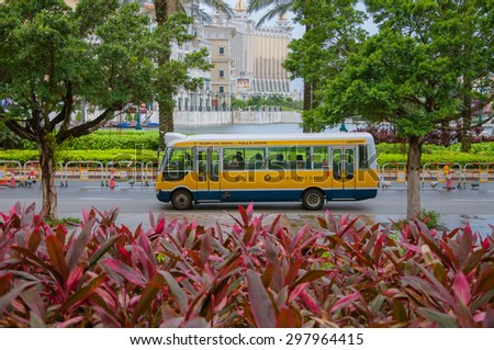 MACAU, CHINA - JULY 1: Buses of Macau on JULY 1, 2013. Buses take tourists in macau.