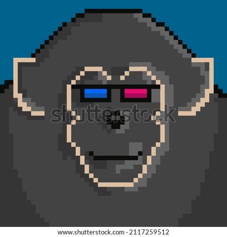 A picture of a monkey with colorful glasses. Non fungible token concept illustrate