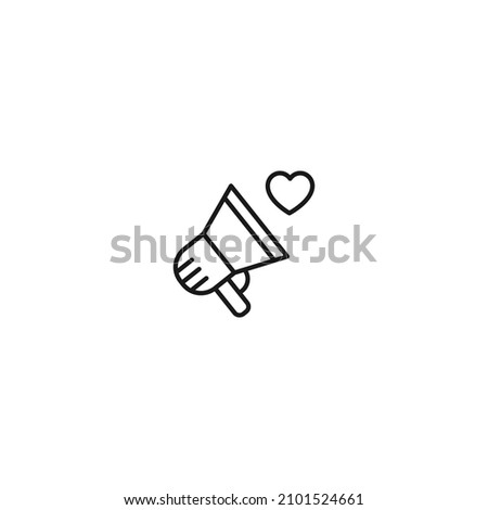 Romance, love and dating concept. Outline sign and editable stroke drawn in modern flat style. Suitable for articles, web sites etc. Vector line icon of heart by loud speaker 