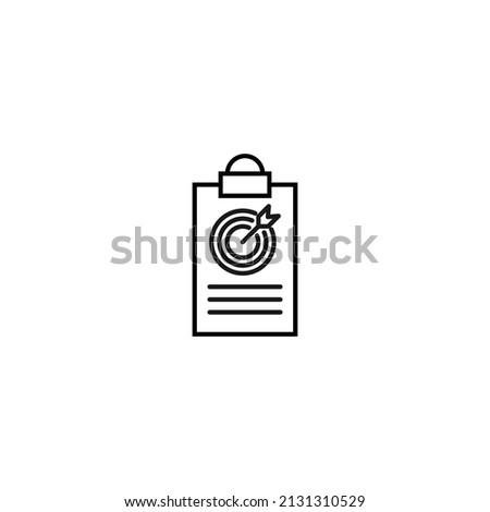 Document on clipboard sign. Vector outline symbol in flat style. Suitable for web sites, banners, books, advertisements etc. Line icon of arrow in target on clipboard 