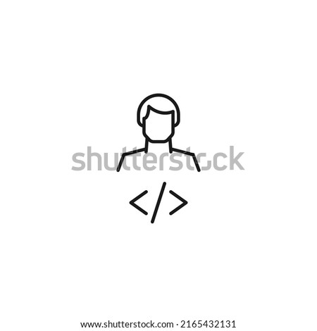 Monochrome sign drawn with black thin line. Modern vector symbol perfect for sites, apps, books, banners etc. Line icon of program code next to faceless man