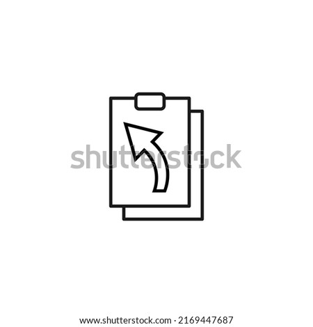 Document, office, contract and agreement concept. Monochrome vector sign drawn in flat style. Vector line icon of arrow on clipboard 