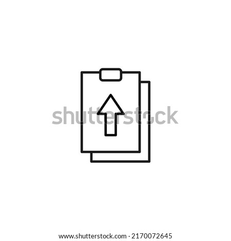 Document, office, contract and agreement concept. Monochrome vector sign drawn in flat style. Vector line icon of arrow sign on clipboard 