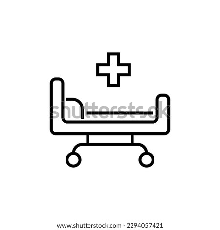 Medical Cross over Hospital Bed Line Sign. Editable stroke. Suitable for various type of design, banners, infographics, stores, shops, web sites