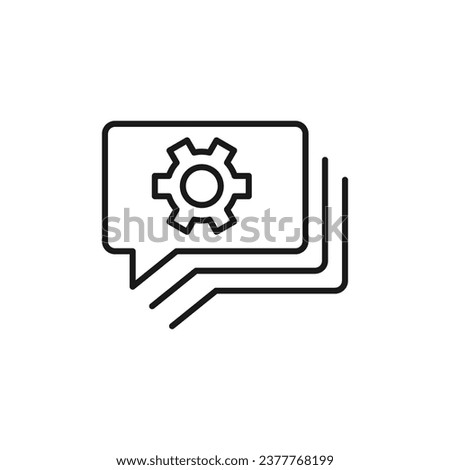 Gear on Speech Bubble Isolated Line Icon. Perfect for web sites, apps, UI, internet, shops, stores. Simple image drawn with black thin line