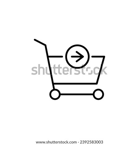 Shopping Cart by Arrow Left Vector Symbol. Suitable for books, stores, shops. Editable stroke in minimalistic outline style. Symbol for design 