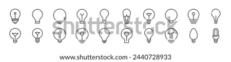 Images of light bulbs drawn with Thin Line. Editable stroke. Simple linear illustration for stores, shops, banners, design 