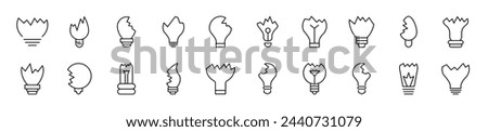 Set of line icons of broken lamps. Editable stroke. Simple outline sign for web sites, newspapers, articles book