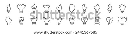 Collection of thin line icons of broken lamps. Editable stroke. Simple linear illustration for web sites, newspapers, articles book 