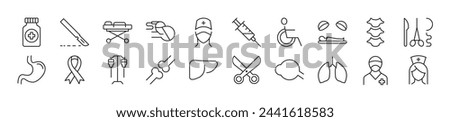 Set of thin line icons of surgeon. Editable stroke. Simple linear illustration for web sites, newspapers, articles book 