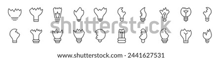 Line Icons collection of broken lamps. Editable stroke. Simple linear illustration for web sites, newspapers, articles book