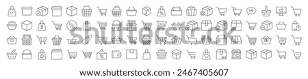 Signs of Shops, Stores, Shopping Cart and Shopping Basket for Shops and Stores. Suitable for books, stores, shops. Editable stroke in minimalistic outline style. Symbol for design 