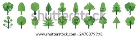 Green Trees Vibrant Flat Illustrations Collection. Suitable for infographics, books, banners and other designs