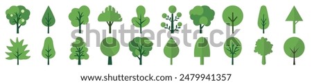 Green Trees Icons in Flat Style Collection. Suitable for infographics, books, banners and other designs