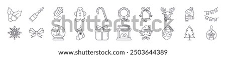 Collection of Line Icons of Christmas and New Year. Suitable for books, stores, shops. Editable stroke in minimalistic outline style. Symbol for design 