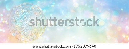 Banner flower of life in an abundant field of sparkling rainbow colored light
