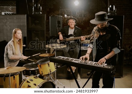 Similar – Image, Stock Photo Woman with modern synthesizer at home