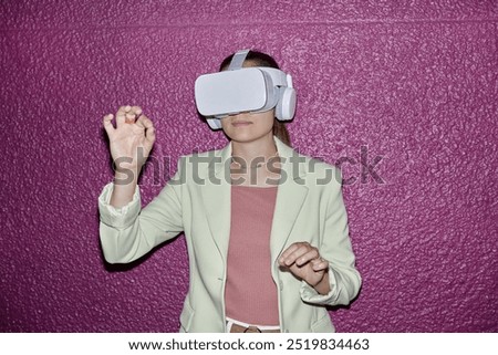 Similar – Image, Stock Photo Unrecognizable woman in VR goggles controlling drone