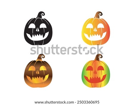 Collection of Halloween pumpkins, spooky jack o lantern icon vector isolated