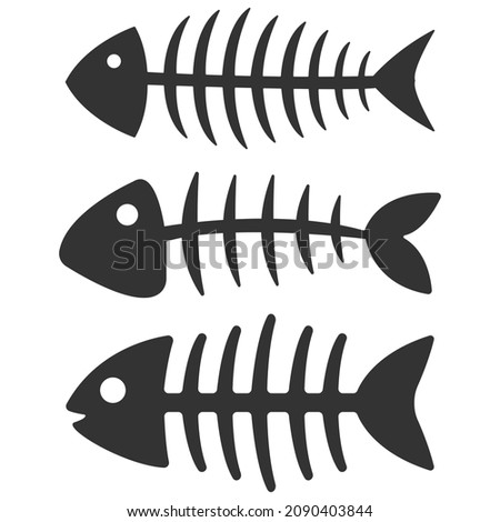 Set fishbone icon. Fish bone or fishbone skeleton flat vector icon for wildlife. 