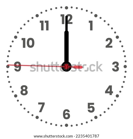 Clock face isolated on white background. 12 o'clock. Vector illustration