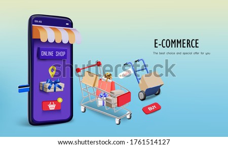 Application shop with shopping cart and trolley for online shopping