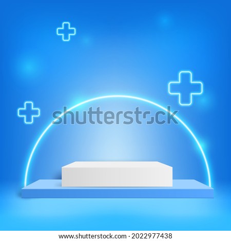 Neon curve with podium for pharmacy background