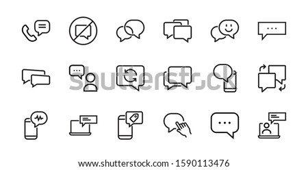 A simple set of message line vector line icons. contains icons such as conversation, SMS, notifications, group chat, and more. Editable stroke. 48x48 pixels perfect, white background.