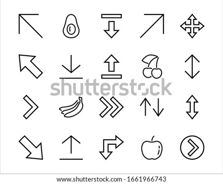 Set of line arrows,
directions, arrows, contains icons such as pause, continuation, directly, to the right, Editable stroke. 480x480, On a white background, Vector illustration.