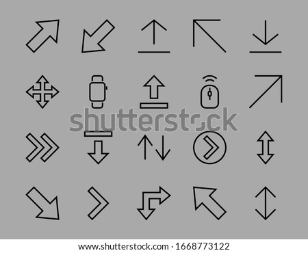 Set of line arrows,
directions, arrows, contains icons such as pause, continuation, directly, to the right, Editable stroke. 480x480, On a white background, Vector illustration.