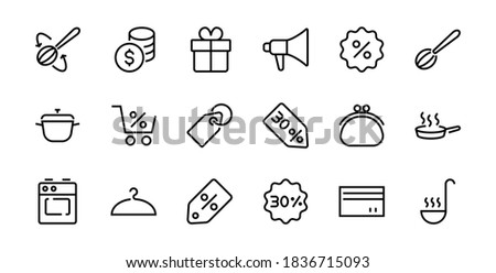 Cyber Monday Icon Set contains discount packages, promotions, shopping cart, big discounts, shopping cart and more. Editable stroke, vector icons.