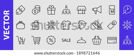 Black Friday Icon Set contains icons of Promotions, Discounts Shopping, Shopping Cart. Editable stroke. Vector Symbols, Linear.