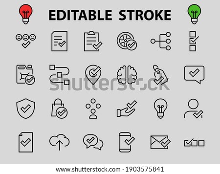 A simple set of claim related vector line icons. Contains icons such as security guarantee, received document, read message, verification, quality and much more. Editable Bar. 480x480.