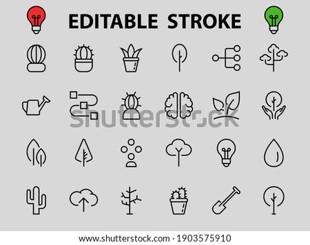 A set of Rosteniya Icons, and garden care, Vector illustration, Contains Icons such as tree, cactus, watering can, spade, flower and much more. on a white background, editable bar 480x480.