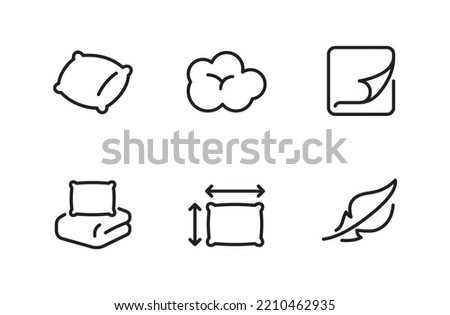 Asimple set of vector linear icons related to bed linen. It contains icons such as a blanket, a single and a double bed, Weather conditions. Filler fluff, natural linen. Editable Stroke.