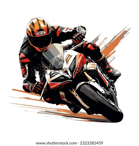 Hand drawing style of motorcycle race cornering isolated in white background