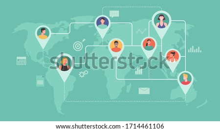 professional people from around the world connecting and working together online, remote working, work from home and work from anywhere, symbol icon flat vector illustration