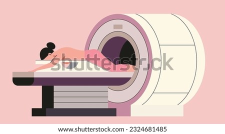 Medical Radiology Concept, Breast Cancer Screening and Diagnosis with Advanced MRI Scan Technology for Accurate Results on Female Patient, Flat Vector Illustration