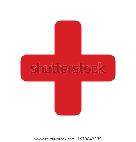 Vector icon of a red cross. Symbol for health.
