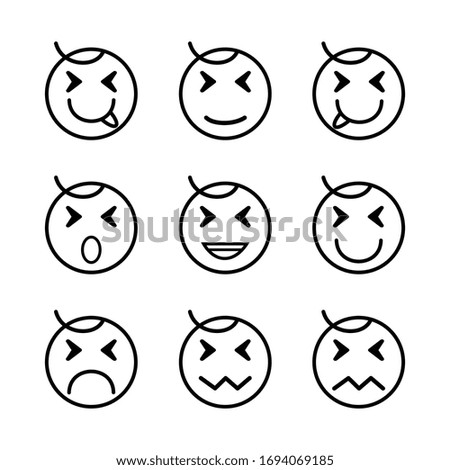 Set face expression icon. Vector illustration of round emoji with a strand of hair like a baby.