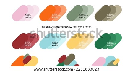 New fashion color trend winter 2022 2023. Color palette forecast of the future color trend. Design for print, decor, package, polygraphy, papers