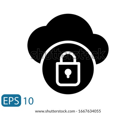 Cloud computing lock solid style icon. Cloud protection icon. Flat design. Vector illustration on white background. EPS 10