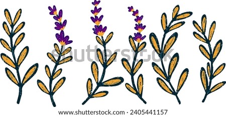 
Texture lavender branches drawn by hand. Vector set, clipart, bundle