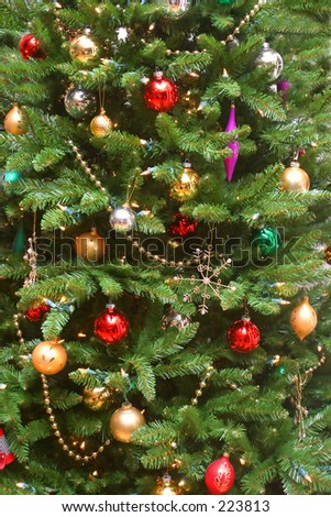 Colorful Christmas Tree with decorations.