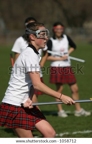 High school girls lacrosse. Editorial use only